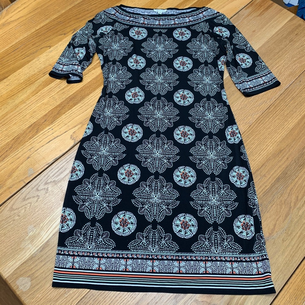 Max Studio Womens Black Medallion Print Boat Neck Sheath Dress Size M